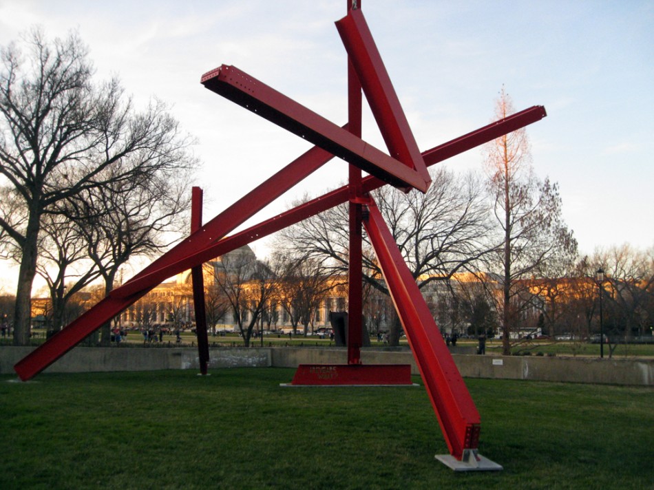 Red Sculpture by Mark di Suvero Makes Steel Beams Appear Almost